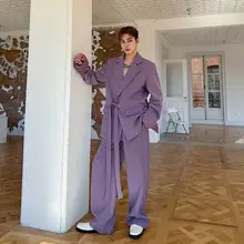 紫色のカジュアルスーツ【レトロスタイル・ワイドパンツ・高級感のあるデザイン・テーラードジャケット】（セットアップ対応）