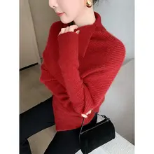 SUSUS レッドハイネック不規則ニットトップス【秋冬用・女性用】