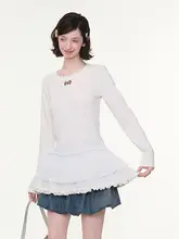 デザイン感のあるフリル付きドット柄長袖トップス【秋春用・百褶裾】