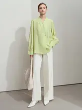 Amii レディース ライセル混紡シフォンブラウス【デコレーション付き・フロント貝殻ボタン・フィット】