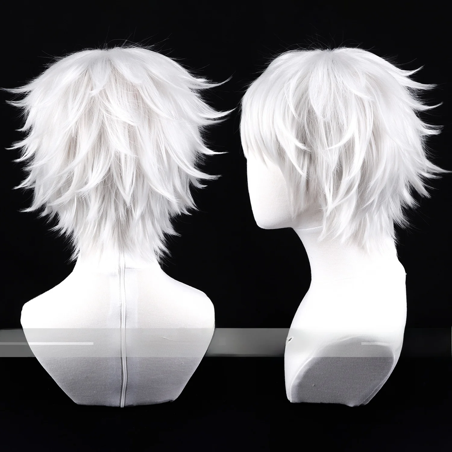 銀白色の逆毛ショートウィッグは白髪まとめ髪に最適なコスプレ用ヘアスタイルか