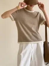 ショートスリーブMAX白鹅绒セーター【クルーネック・カラーブロック・シンプルデザイン・秋冬用】（セットアップ対応）