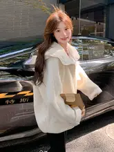 米白色フード付き 羊羔毛コート【女性用・冬用・ゆったりデザイン・厚手】