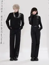 新中式デザイン刺繍入りスリムフィットパンツ【ロング丈・高身長効果】