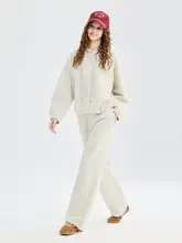 女性用春季カジュアルニットアスレチックウェア【フード付き・ルーズフィット・パンツ】（セットアップ対応）