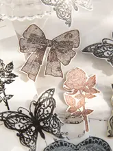 レトロな印章 蝶結びレースローズとスズランの花 DIY素材【デコレーション用】