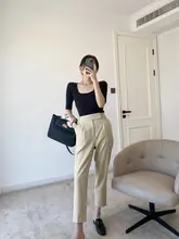 高級感のあるクラシックデザイン 秋冬用 ウール製ハイウエストストレートパンツ【細身・フィット】