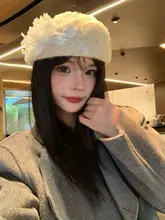立体花朵デザインのエレガントベレー帽【秋冬用・ニット・女性用】