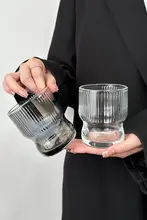 ストライプデザインのカフェスタイルグラスタンブラー【高級感・冷飲用・家庭用】