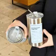 ステンレス製タンブラー【大容量・ストロー付き・携帯用・オフィス・コーヒーカップ】