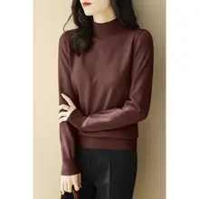 女性用 ハイネック長袖ニットトップス【秋冬用・フィット・フランス風】