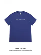 涼しげなブルーの半袖Tシャツ【字母プリント・ラウンドネック・ゆったりしたフィット・通気性のあるコットン】