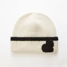 冬用ニット帽【心形刺繍・羊毛・デザイン】