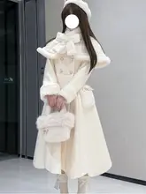 クリーム色の長めコート付きドレス【中綿・取り外し可能・ロリータスタイル】（セットアップ対応）