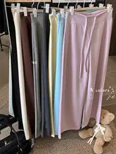 高腰のドローストリングパンツ【スタイル・淡黄色・夏用・ゆったりしたシルエット】（セットアップ対応）