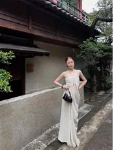 魅力的なプリーツビスチェワンピース【フランススタイル・フィット感・ロング丈】