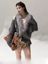メリノウールのゆったりニットコート【ラクーンファー付き・厚手・保温性】
