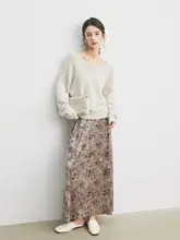Annata アンバー色 Vネックレースボーダーセーター【女性用・春秋・ルーズフィット】