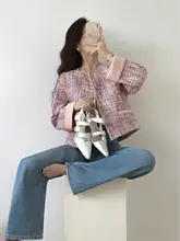フレンチスタイルのショートツイードジャケット【柔らかなピンク・春秋用】