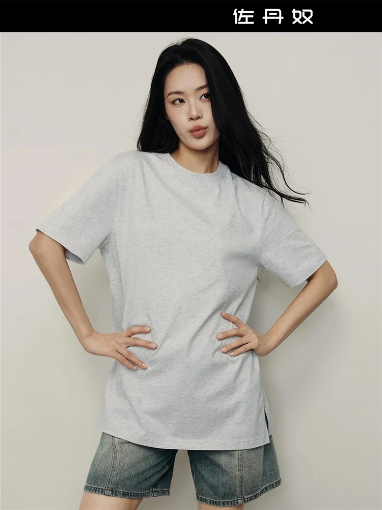 綿100%のゆったりフィットラウンドネックTシャツ【中長丈・女性用・夏用】 大人可愛いの基本アイテム