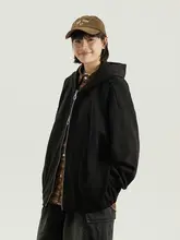 レトロデザインのダブルジップフード付きパーカー【男女兼用・ゆったりシンプル・無地】