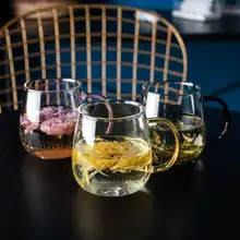 ガラスカップ 茶碗 女性 オフィス 耐熱 透明 ハンドル付き 蓋付き