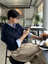 襟付きニットカーディガン【メンズ・フィット・秋冬用・ボタン付き】