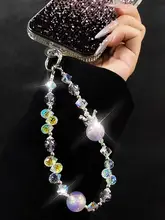 高級感ある水晶製スマホストラップ【手提げ用・ハンドチェーン・ビーズデザイン】