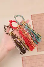 大きめの流しひも付きチベット風手作りコットンDIY車用吊り下げ装飾キーホルダー