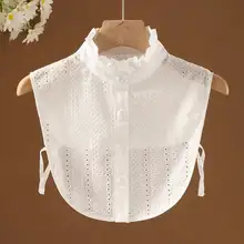 レディース リブ襟 レース装飾付きニットインナー用 フェイクカラー【刺繍・フリルデザイン・ハイネック】