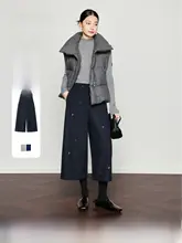 刺繍入りのゆったりとしたクロップドパンツ【ネイビーブルー・女性用・カジュアル】