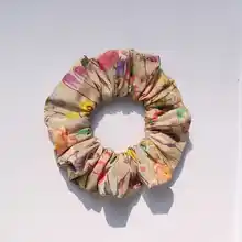 英国製コットンファブリックヘアゴム【春夏用・手作り・花飾り付き】