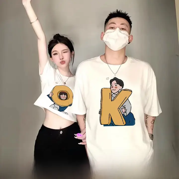 カップル向け夏用半袖Tシャツ【一長一短・極上の柔らかさ・おしゃれなデザイン】（セットアップ対応）
