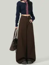ブラウンカラーのワイドレッグデニムパンツ【春用・フィット・小柄向け】（セットアップ対応）