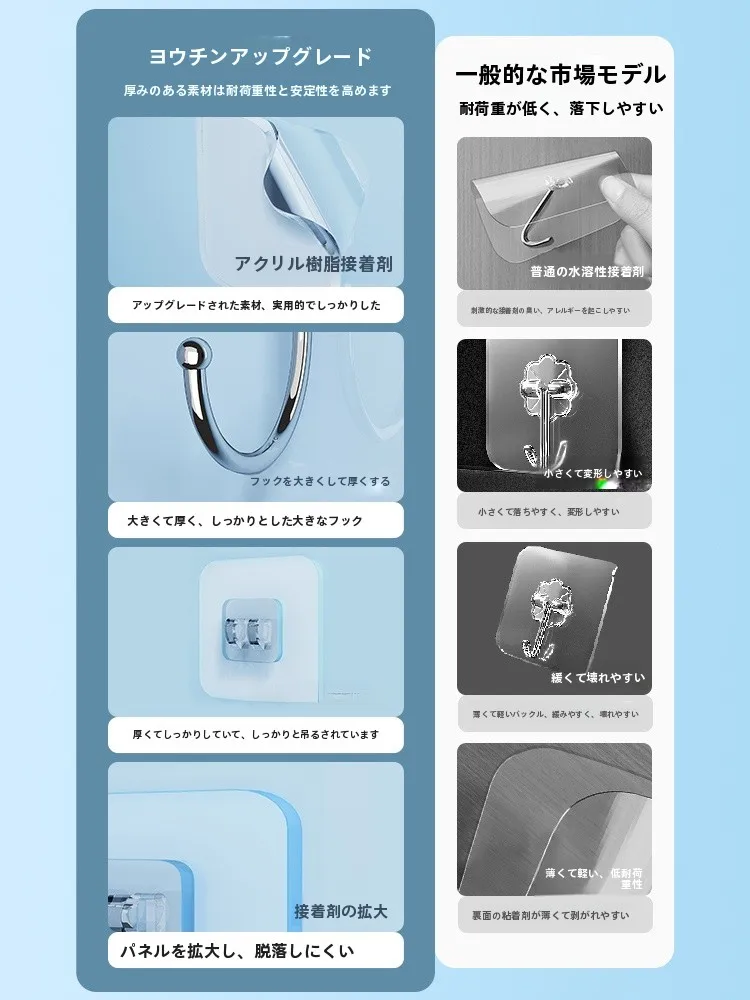 両面テープフック：強力粘着・無痕設置で壁に簡単にアイテムを固定