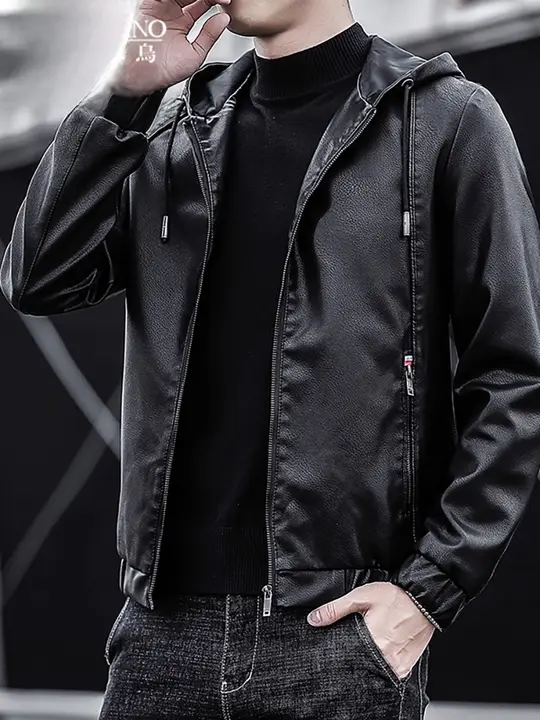 春用フード付きレザーコート【メンズ・工装ジャケット・防風・バイク用】
