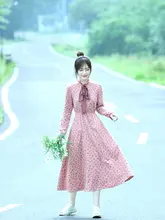 小花柄の長袖ミディドレス【コットンリネン・ナチュラルスタイル】