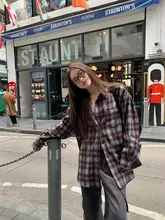 バイカラーチェックシャツジャケット【レトロ・ルーズフィット・カーディガン】