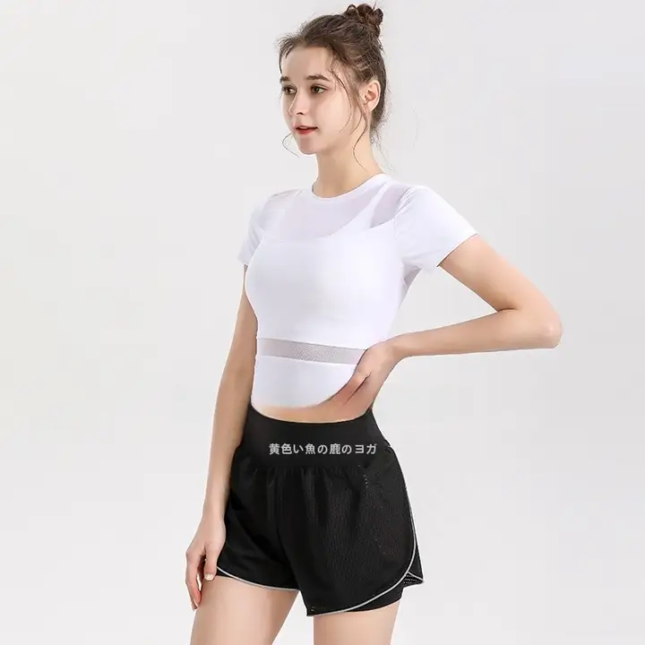イエローディア レディースフィットネスTシャツ【露腰・伸縮性・速乾・ショートスリーブ・ヨガ用】