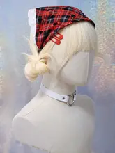 バンダナ カチューシャ ヘアバンド レディース 赤黒チェック レース ハンドメイド Y2K サブカル 甘辛MIX