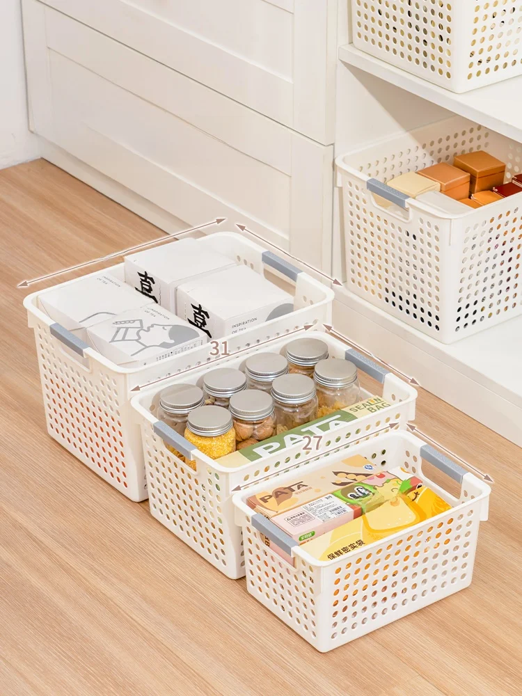 キッチン用収納ボックス：プラスチック製の長方形ボックスで家庭・デスクトップを効率的に整理