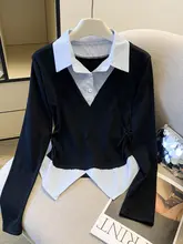 春の学院風デザイン！カラーブロック襟付きTシャツ【女性用・おしゃれで独特】（セットアップ対応）