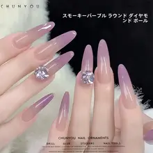 美しい煙紫色のアクリルネイルアクセサリー【手作り・豪華なストーン装飾】
