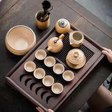 手描き高級功夫茶器セット【シンプルデザイン・陶製・急須とお茶碗セット】