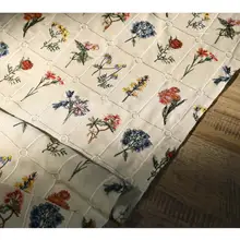 小清新植物刺繍入りチェック生地【田園風・DIY装飾用・スカートや服のデザインに最適】