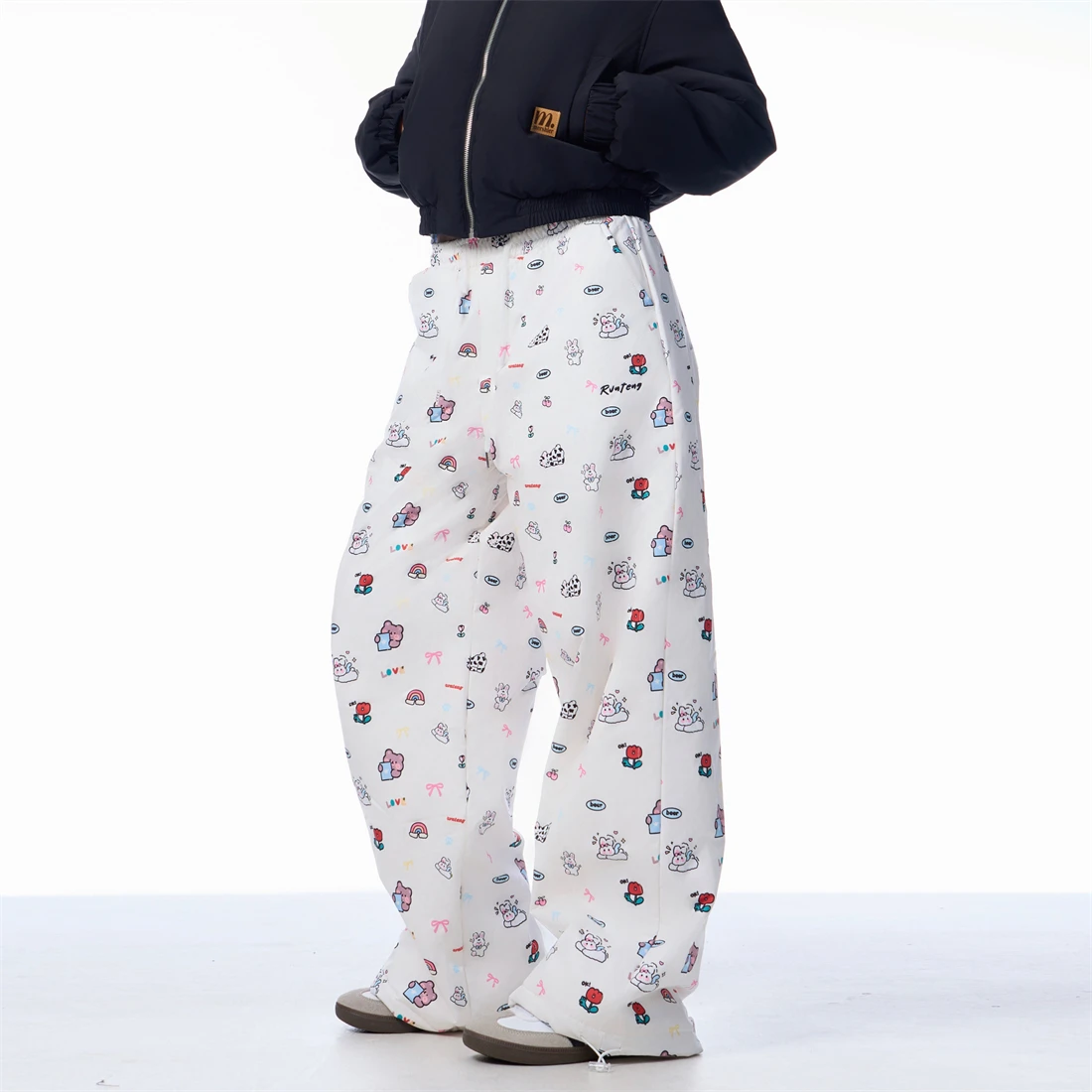 dkmelissaの冬用アメリカンレトロ印刷ボア防寒パンツ