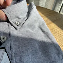 グレー系 カジュアルなコットンオックスフォード長袖シャツ【シンプルデザイン・ゆったりサイズ・尖った襟】