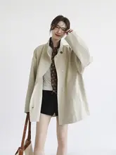 立襟デザインの春用トレンチコート【女性用・ルーズフィット・ショート丈】