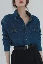 レディース ヴィンテージウォッシュデニムシャツジャケット【ロングスリーブ・ルーズフィット・秋冬用】