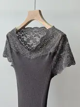 極上の柔らかさのレースデザインニットシルクTシャツ【春夏用・レディース】